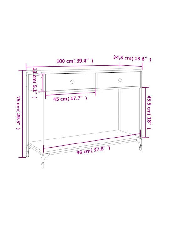 Console Table Wood & Metal Sonoma Oak L100xW34.5xH75cm