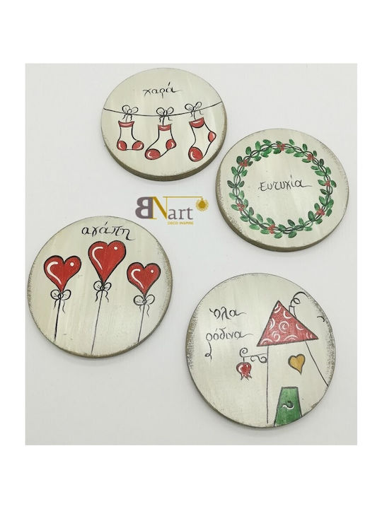 Bnart Set Christmas Coasters Wooden Pink D9cm 4pcs