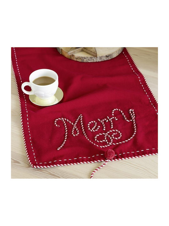 Nima Merry Christmas Tablecloth Runner Fabric Red L160xW40cm.