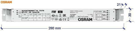 Osram QT-Fit Μετασχηματιστής για Φωτιστικά 2x54-58W 230V 873842