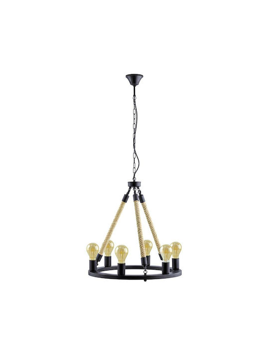 Eglo Findlay Πολυέλαιος 6xE27 Ø56cm με Σχοινί Μαύρος 49694