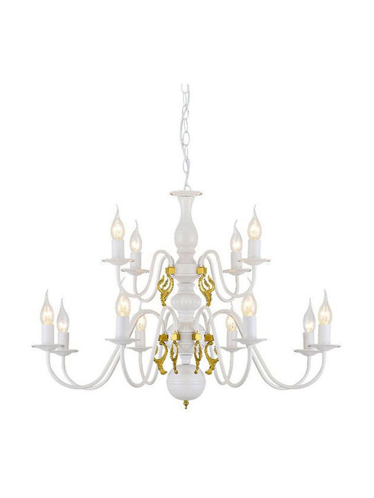 Aca Velvet Πολυέλαιος 12xE14 με Κεράκια Λευκός DLA120012P