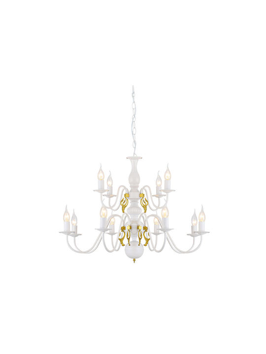Aca Velvet Πολυέλαιος 12xE14 με Κεράκια Λευκός DLA120012P