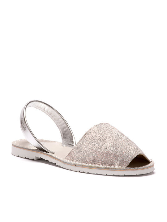 Ria Leather Women's Flat Sandals in Silver Color