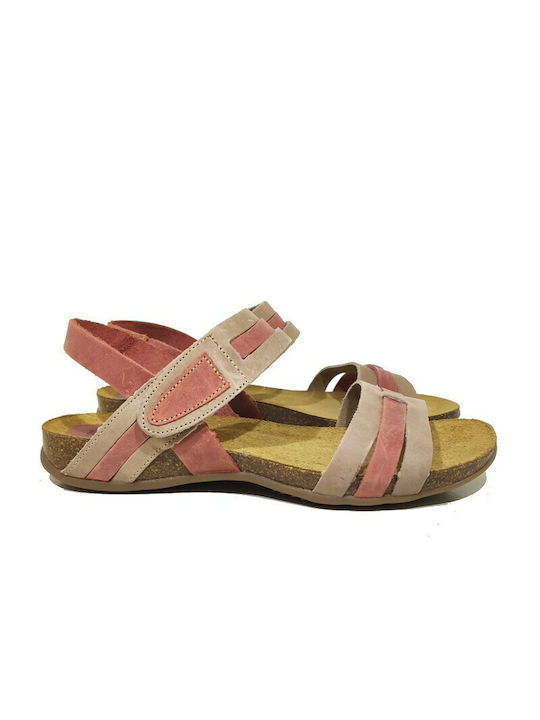 Raquel Perez Leather Women's Flat Sandals Anatomic in Beige Color