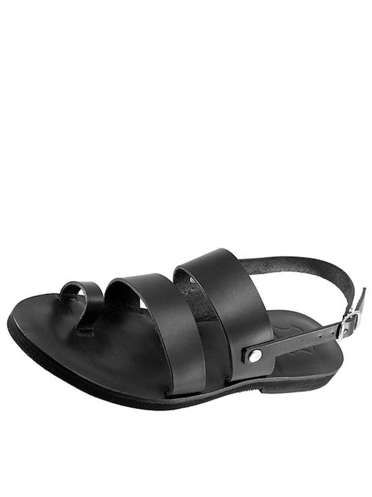 Rombas Leather Women's Flat Sandals in Black Color