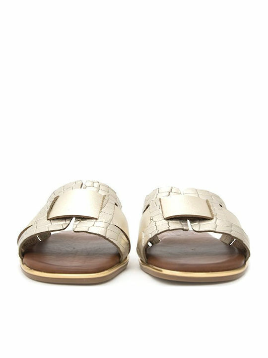 Leather Women's Flat Sandals in Tabac Brown Color