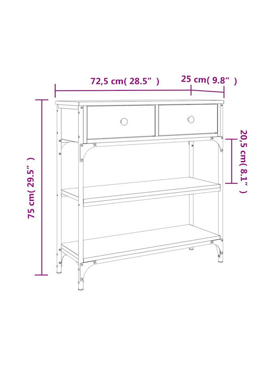 Console Table Wood & Metal Sonoma Oak L72.5xW25xH75cm