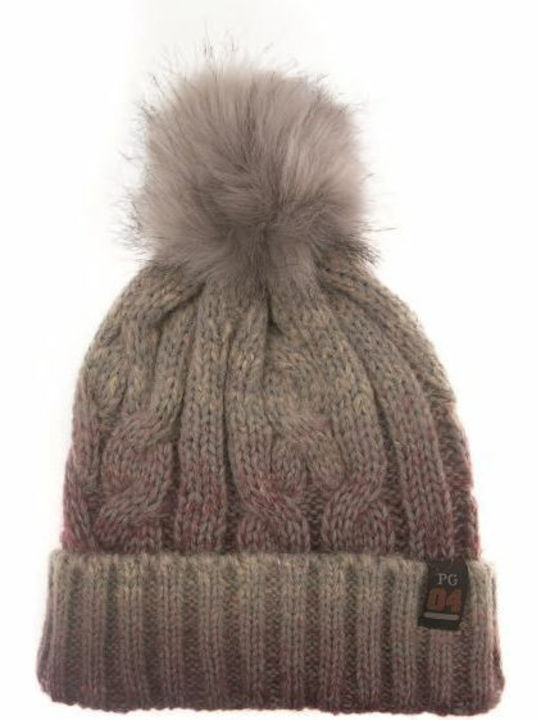 Pom Pom Beanie Beanie Knitted in Gray color