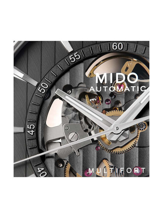 Mido Multifort Skeleton Ρολόι Αυτόματο με Ασημί Μεταλλικό Μπρασελέ