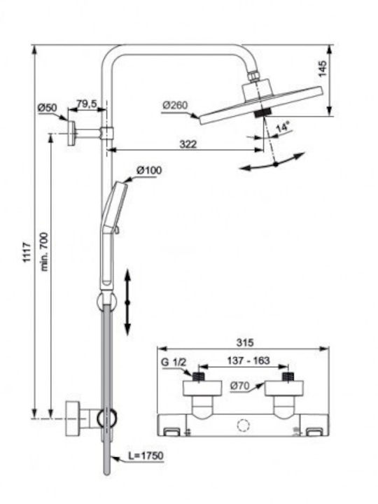 Ideal Standard Ceratherm T25+ Shower Column with Mixer Black
