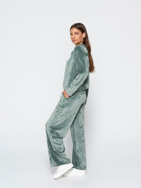 High Waist Sweatpants Flared Velvet Mint