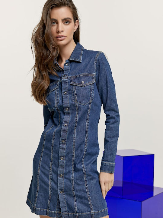 Edward Jeans All Day Long Sleeve Mini Dress Blue