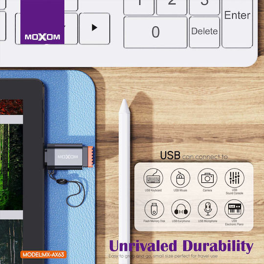 Moxom Конвертор Micro USB Мъжки В USB-A Женски Сив 1 Брой MX-AX63