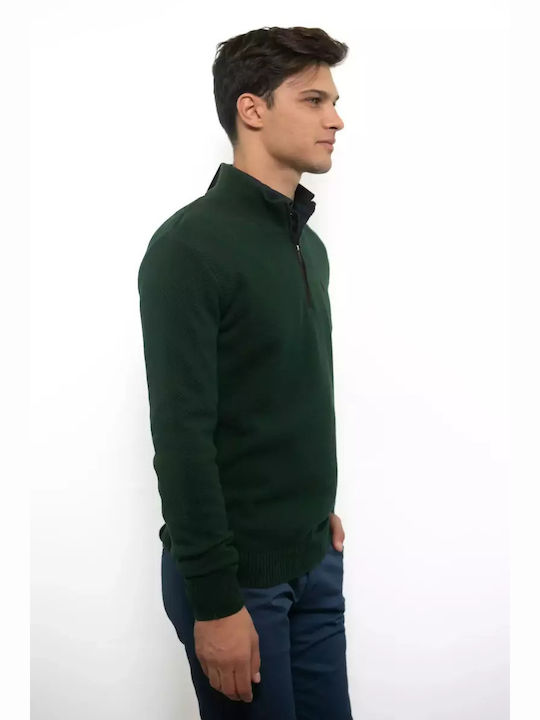 Side Effect Herren Langarm-Pullover Ausschnitt mit Reißverschluss Green.