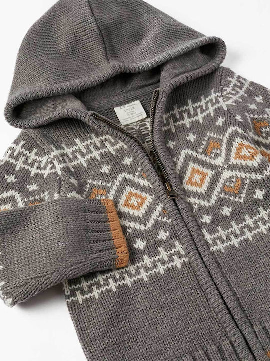Kids Cardigan Knitted with Hood Gray
