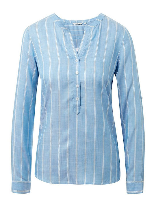 Tom Tailor Women's Striped Long Sleeve Shirt Blue