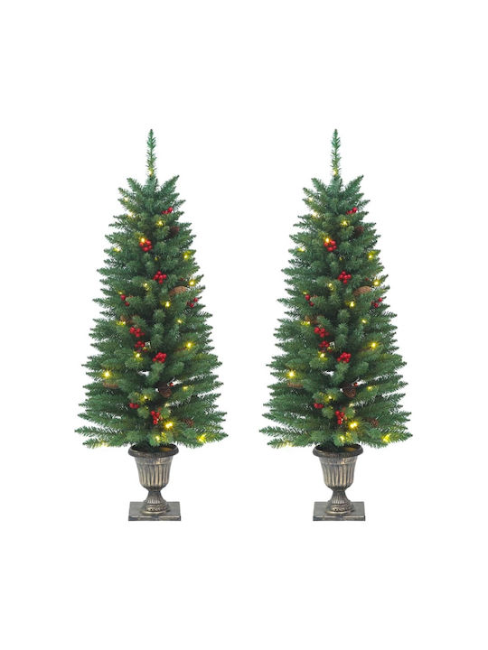 vidaXL Christmas Decorative Illuminated Mulberry Plastic Tree Natural Appearance Electric Adorned Green 2pcs