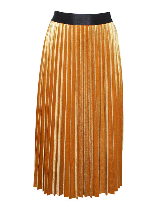 Pleated High-waisted Midi Skirt Gold
