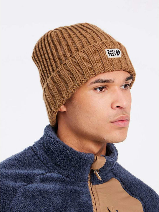 Protest Beanie Unisex Beanie Knitted in Brown color