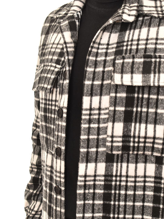 Long Sleeve Overshirt in Regular Fit Checked White/Black