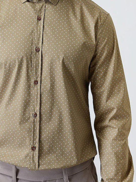 Stefan Fashion Men's Shirt Long Sleeve Cotton BEIGE 9009