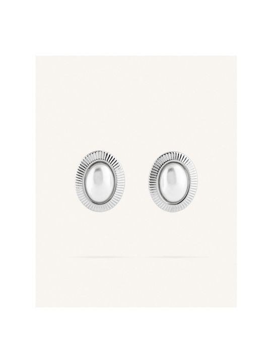 Set Earrings with Clip made of Steel with Pearls