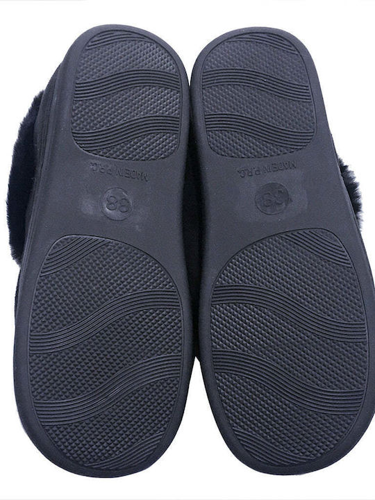 Heel Enclosed Men's Slippers with Fur Blue
