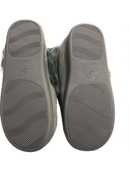 Heel Enclosed Men's Slippers with Fur Gray