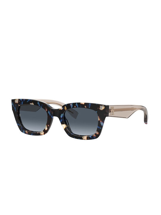 Tommy Hilfiger Women's Sunglasses with Multicolour Tartaruga Plastic Frame and Blue Gradient Lens TH2052/S 1ZN/08