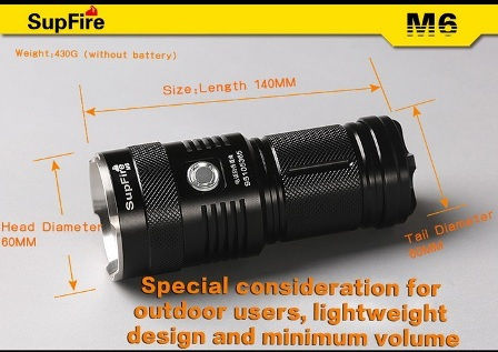 Superfire Φακός LED με Μέγιστη Φωτεινότητα 2000lm