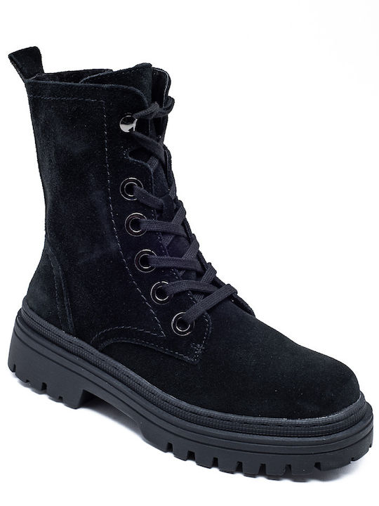 Leder Stiefeletten Damen Schwarz