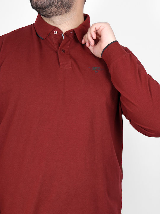 Double Plus Size Men's Long Sleeve Blouse Polo Maroon