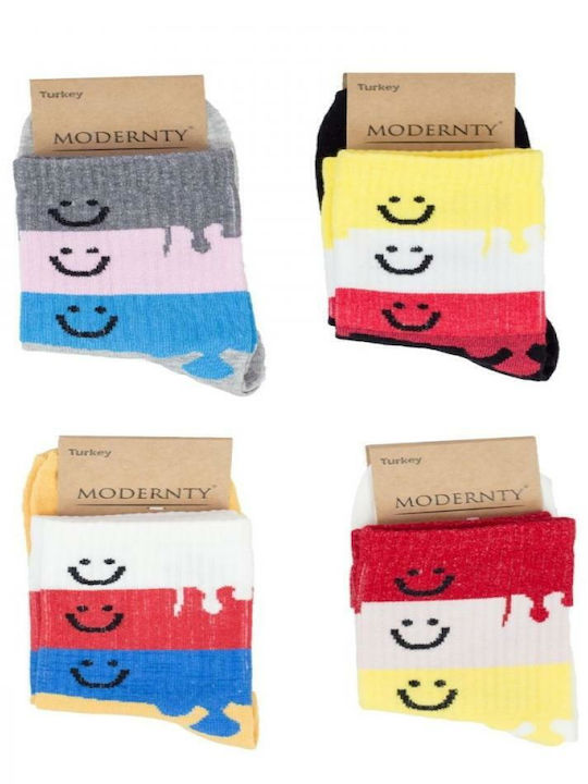 Modernty Happy Γυναικείες Κάλτσες με Σχέδια Πολύχρωμες 4Pack