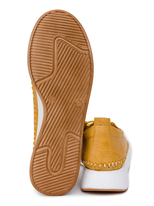 Leather Women's Flat Sandals in Yellow Color