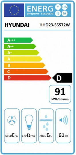Hyundai Freistehender Dunstabzug 70cm Weiß