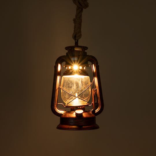 GloboStar Barbarossa Ceiling Light Copper with Rope for E27 Socket 18x18x28cm