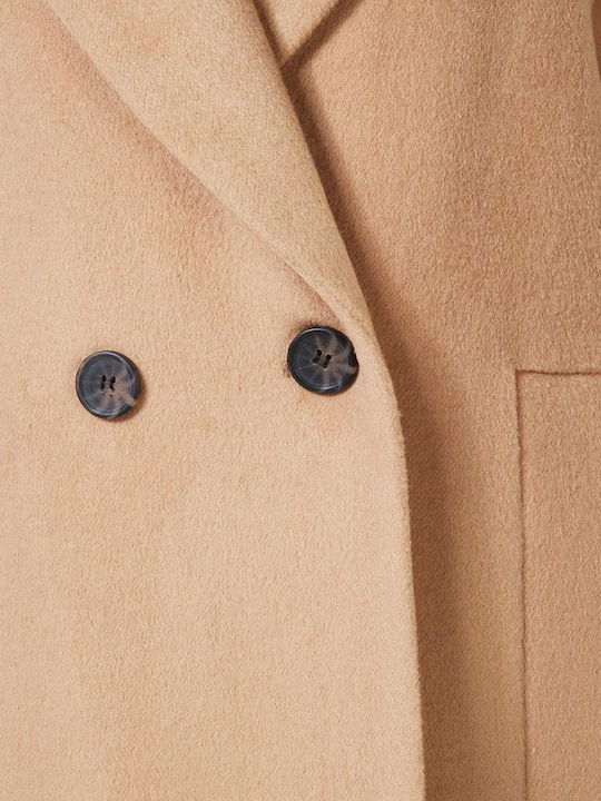 Women's Camel. Coat with Buttons