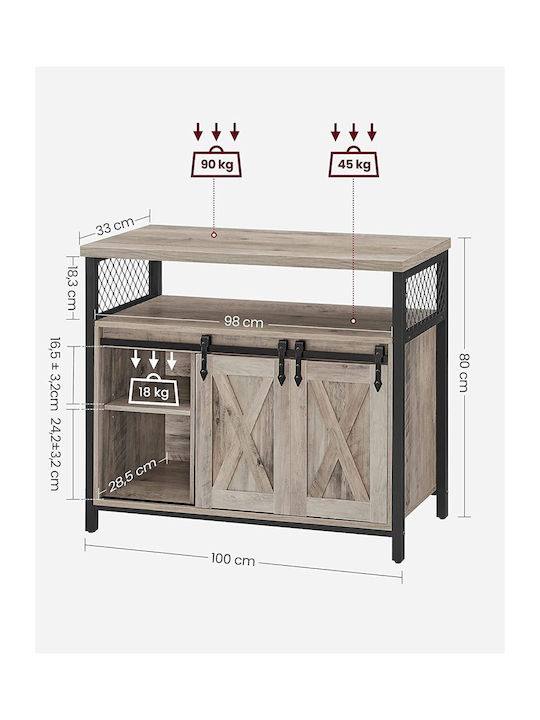 Sideboard Country Style Wooden Grey Black 100x33x80cm