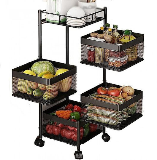 Next Metallic Kitchen Trolley 4 Tiers Black 27x27x78.5cm