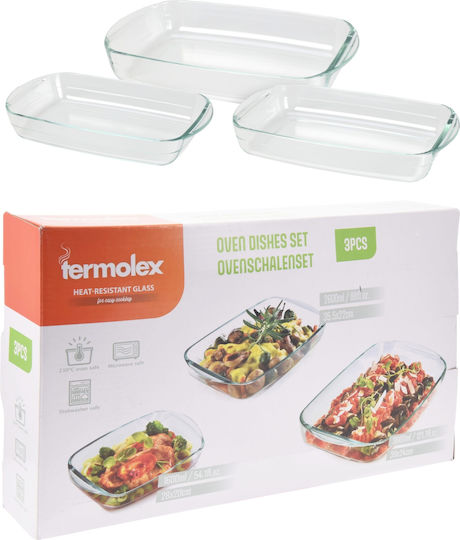 Koopman Rectangular Vas de Gătit Rezistent la Căldură Sticlă 1600ml 3buc