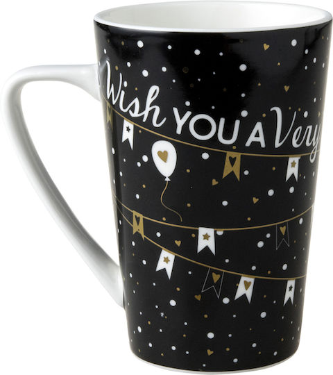 Dutch Rose Happy Birthday Schwarze XL Keramik Tasse 430ml