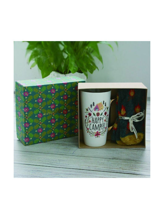 Natural Life Σετ Κούπα Happy Camper και Κάλτσες Ceramic Cup White