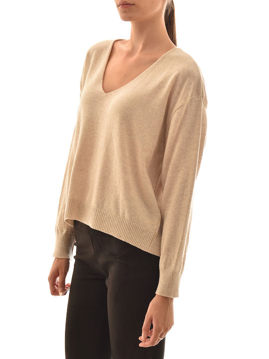 Lotus Eaters Women's Long Sleeve Sweater with V Neckline Polka Dot Cream