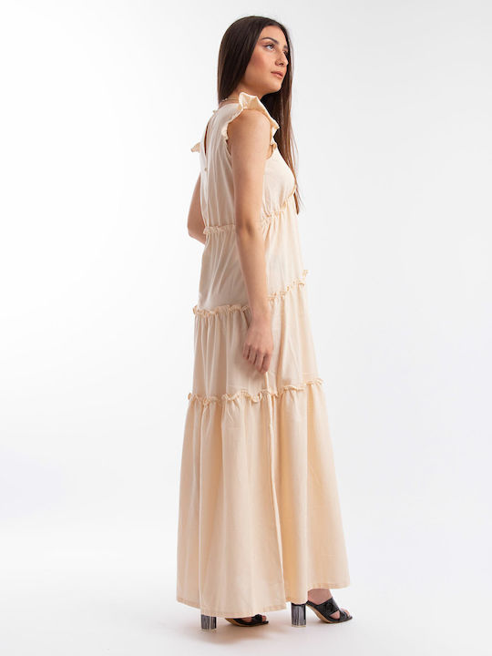 Summer Maxi Dress with Ruffles Beige