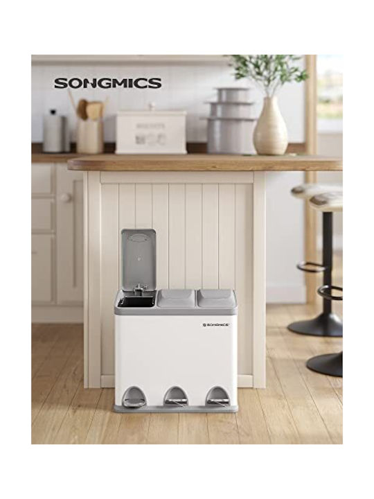 Songmics Coș de Reciclare Metal cu Pedală Alb 8lt 1buc