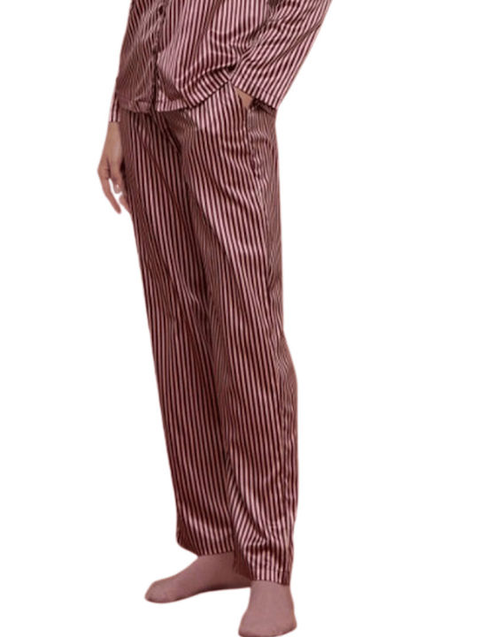 Noidinotte De iarnă Pentru Femei Satin Bluză Pijamale Striped Pink