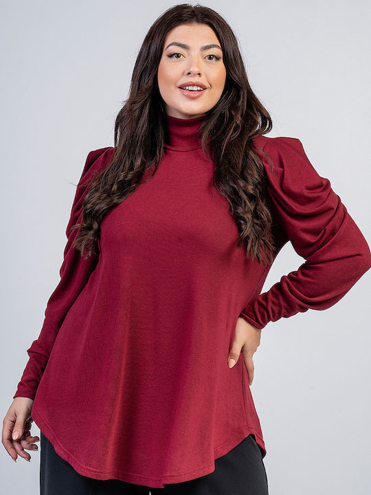 Lovesize Long-sleeved Women's Pullover Turtleneck Burgundy