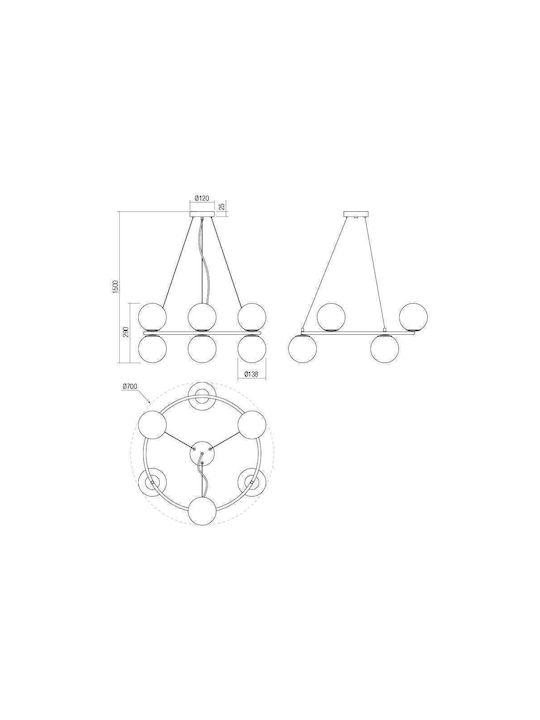 Redo Group Pendant Chandelier for 6 Bulbs E14, E.14 Black