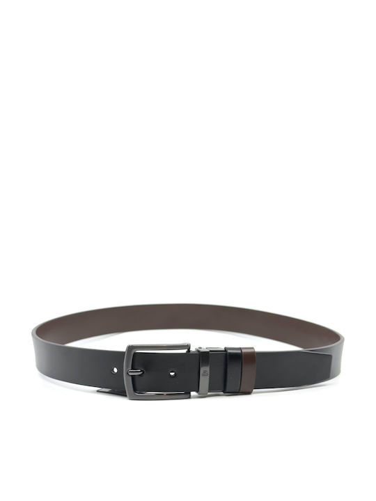 Men's Leather Double Sided Belt Black Velvet-Black Metal